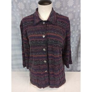 N Touch Womens Blouse Size Small Cardigan Style Textured Shirt Button Up Longsle